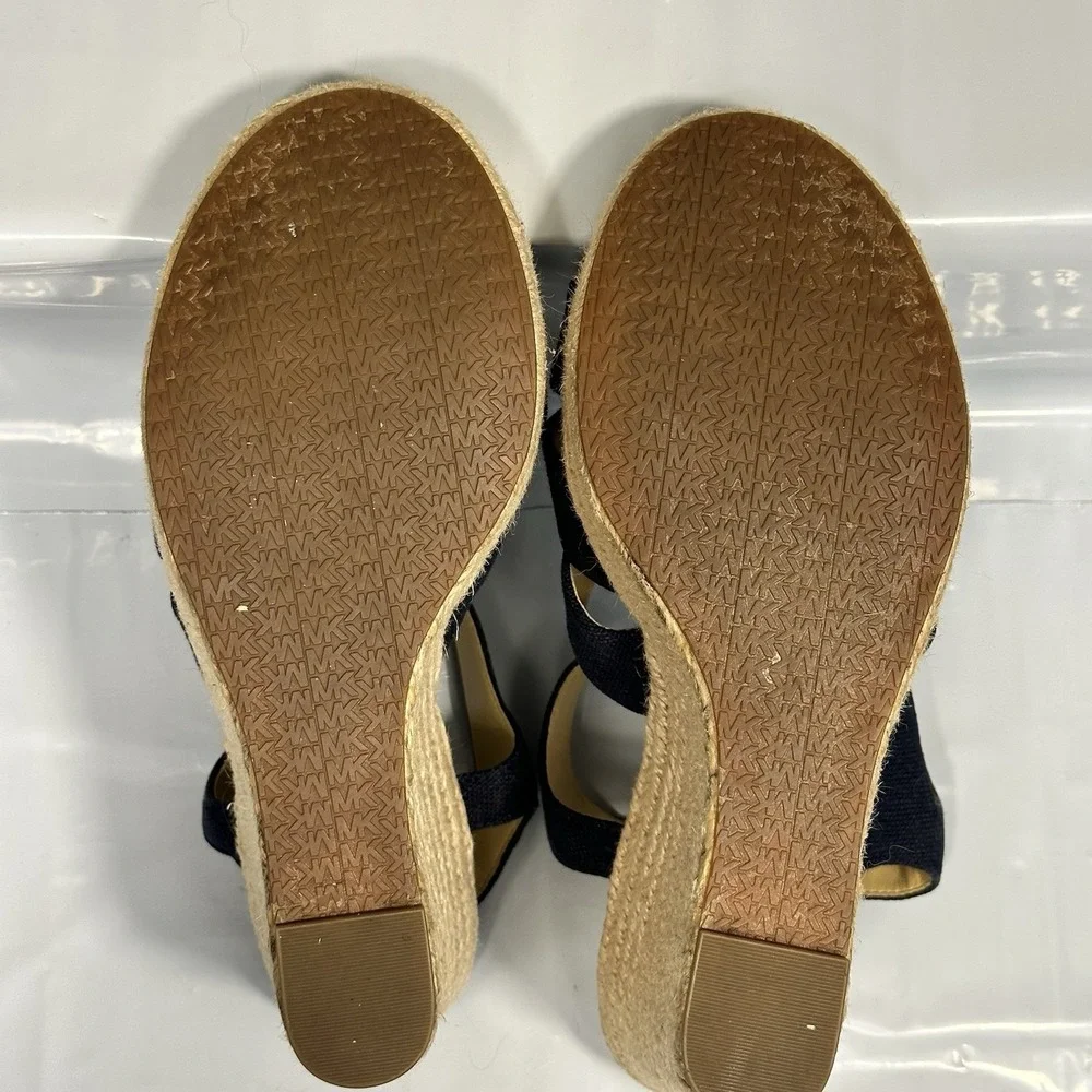 Michael MICHAEL KORS Berkley Wedge Platform Sandal Navy Canvas Zip US 10M